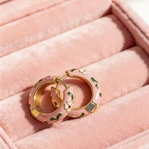 Floral Pink and Gold Hoop Earrings